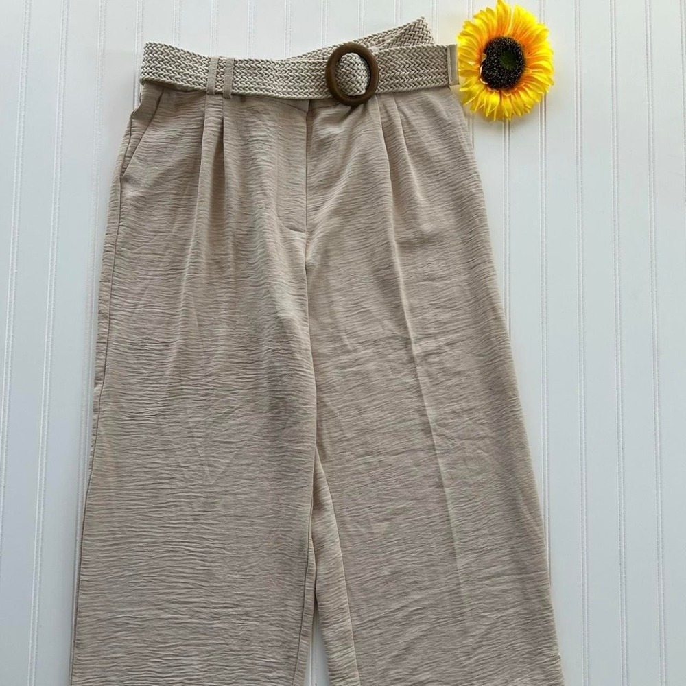 Jules & Leopold Pants Large Women Cream Excellent Linen Ribbed Belted Wide Leg